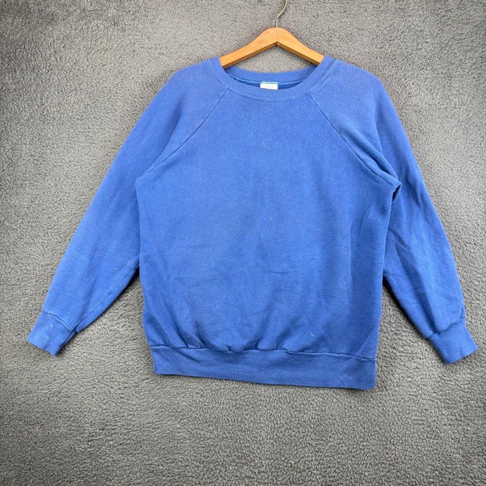 Vintage Pannill Sweatshirt Mens XL Blue Raglan Sleeve Blank Pullover Made in USA